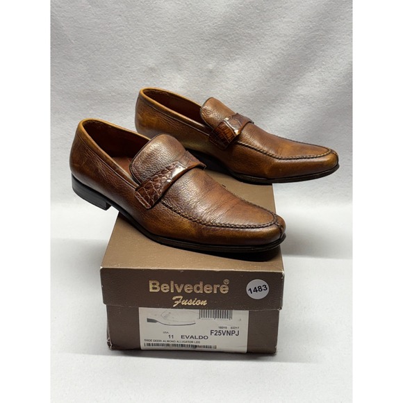 Belvedere Fusion Evaldo 11M Almond Deer Alligator Leg Leather Loafers F25VNPJ